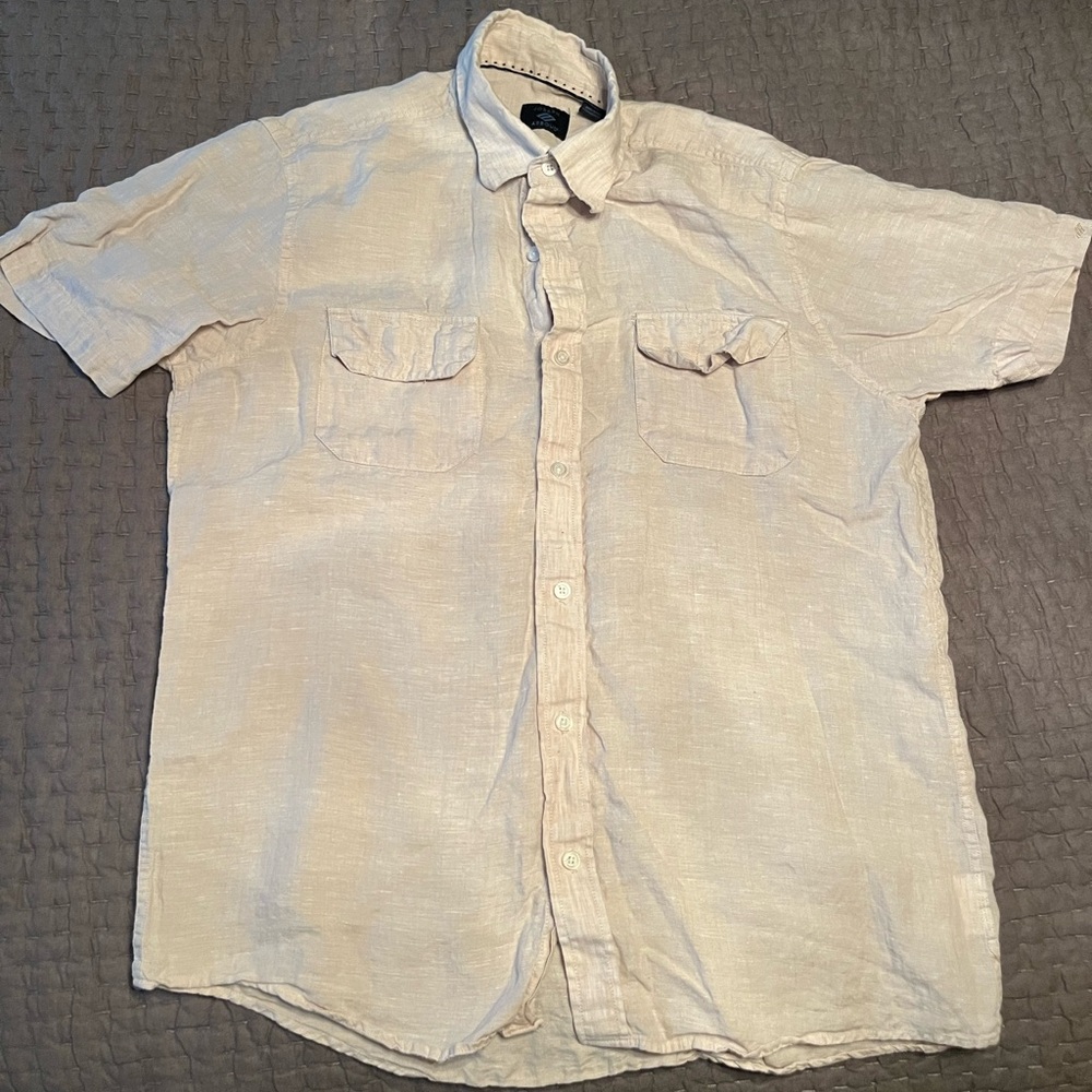 Joseph Abboud Linen Men's Beige Short Sleeve Shirt